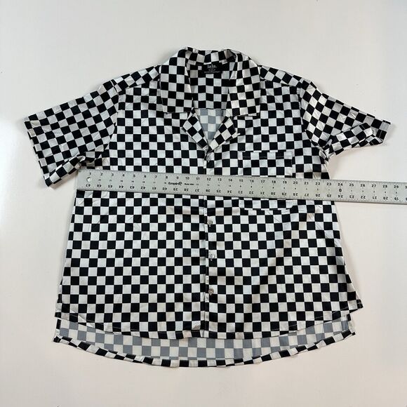 Dressed in LaLa Designer Shirt Black White Checked Button Front Size Small - Picture 5 of 7